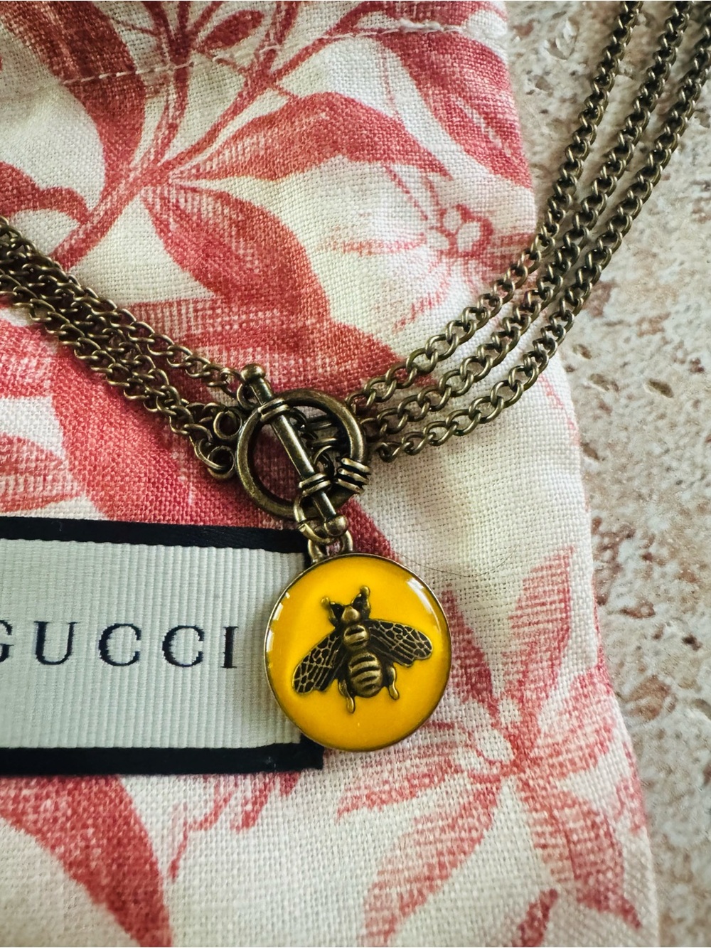 Gucci Gold Yellow Bee Hardware on Gold Tone Necklace